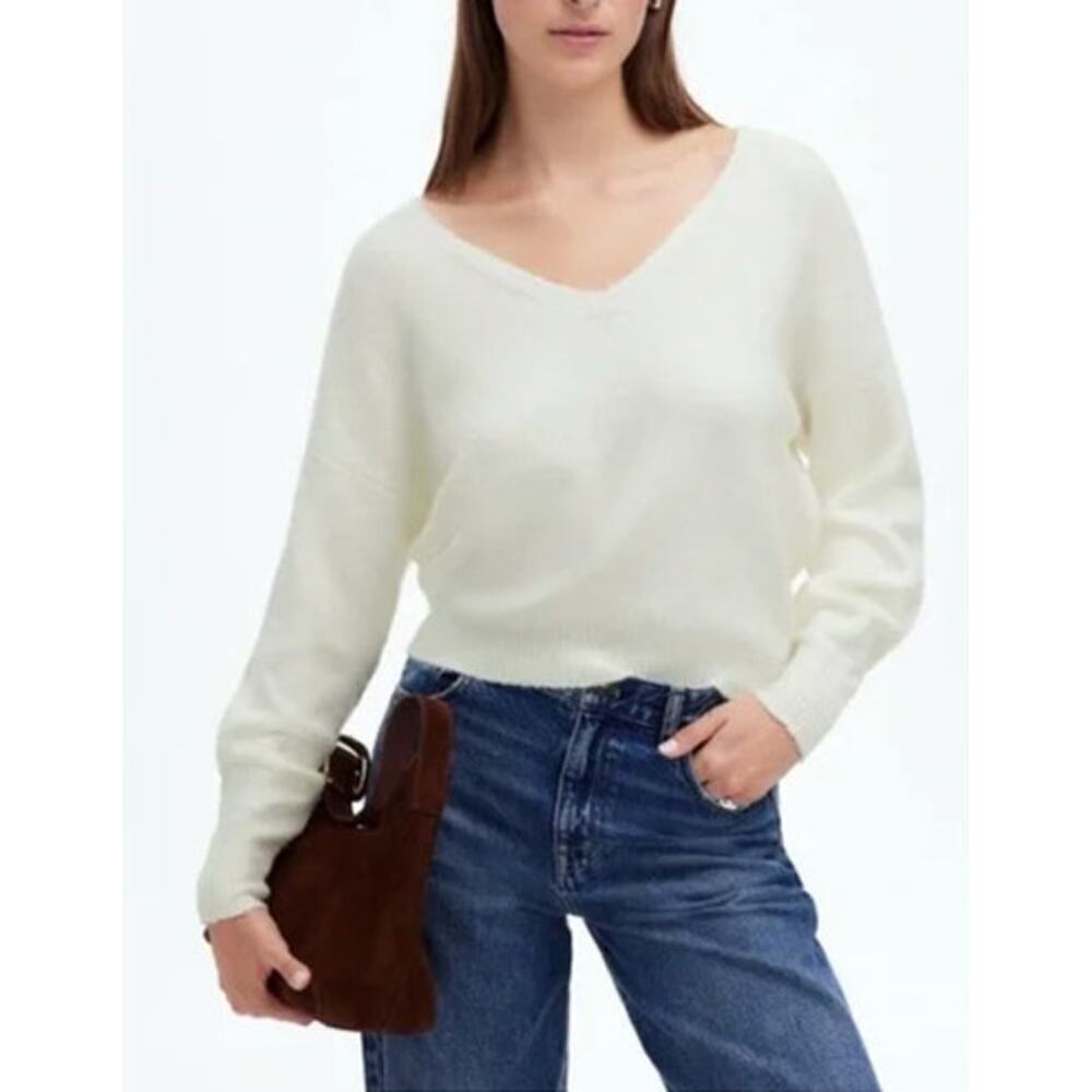 Madewell Wedged V Neck Sweater White NWT XL